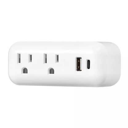 Wall Tap Power Adapter with 2 AC Grounded Outlets + USB-A & USB-C Ports