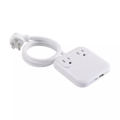 Compact Slim Power Strip with 2 AC Outlets and Dual USB Ports, 2ft Power Cord