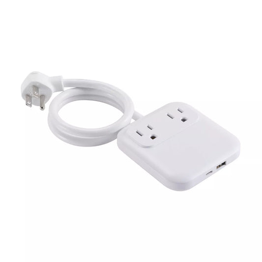 Compact Slim Power Strip with 2 AC Outlets and Dual USB Ports, 2ft Power Cord