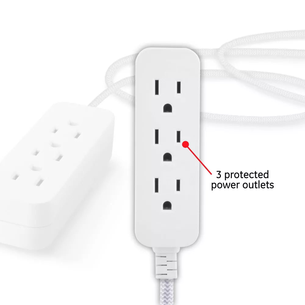 3-Outlet Grounded Extension Power Cord with 15ft Braided Flat Plug Cable