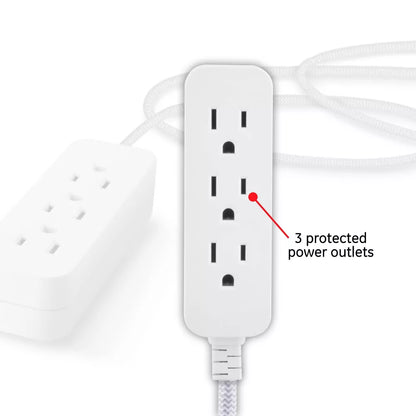 3-Outlet Grounded Extension Power Cord with 15ft Braided Flat Plug Cable