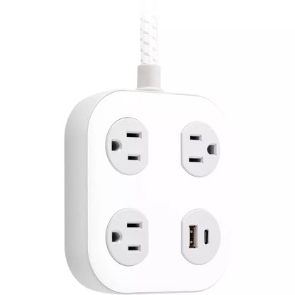 3 AC Outlets + USB-A & USB-C Surge Protector Power Strip, 4ft Braided Cord Flat Plug