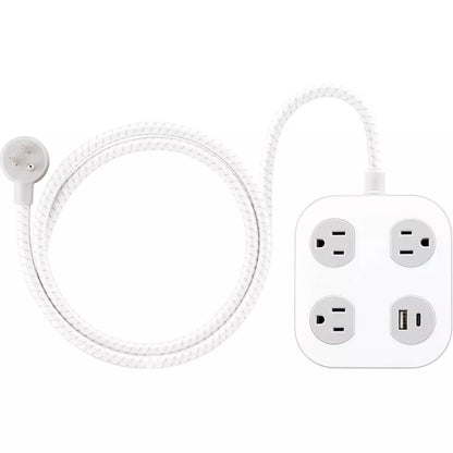 3 AC Outlets + USB-A & USB-C Surge Protector Power Strip, 4ft Braided Cord Flat Plug