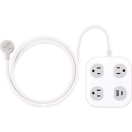 3 AC Outlets + USB-A & USB-C Surge Protector Power Strip, 4ft Braided Cord Flat Plug